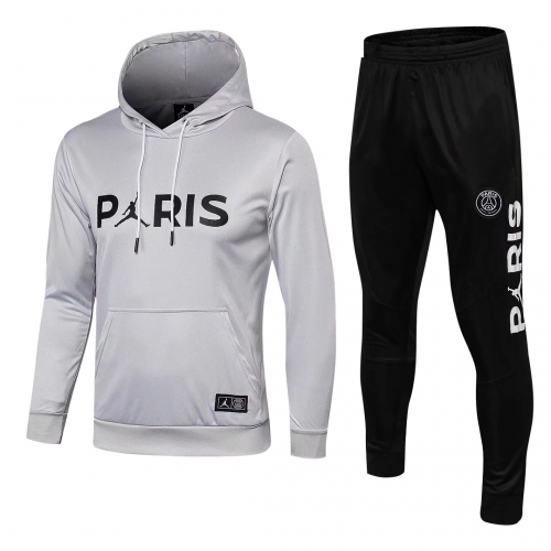 Kids PSG Air Jordan 18/19 Hoodie Sweat Top Tracksuit Grey With Pants